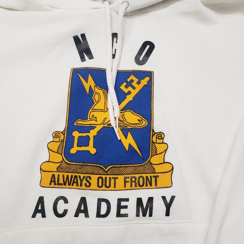 Vintage Hanes Sweatshirt Mens XL White NCO Academy Pullover Hooded Long Sleeve